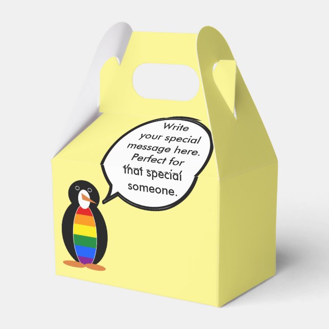 Gay Pride Talking Ms Penguin Personalized  Favor Box (Back Side)