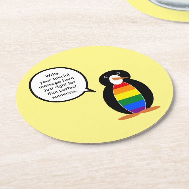 Gay Pride Talking Ms Penguin Personalized  Round Paper Coaster (Angled)