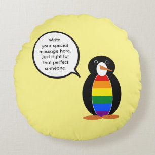 Gay Pride Talking Ms Penguin Personalized Round Pillow