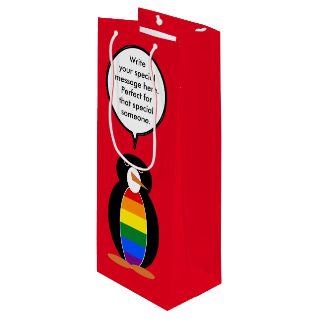 Gay Pride Talking Ms Penguin Personalized  Wine Gift Bag (Front Angled)