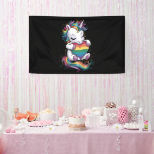Gay Pride Unicorn Heart Rainbow Flag Lgbt Banner