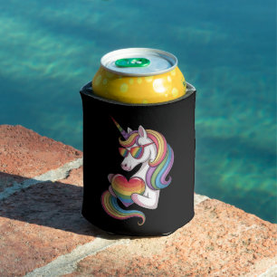 Gay Pride Unicorn Heart Rainbow Flag LGBT Can Cooler