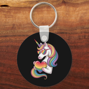 Gay Pride Unicorn Heart Rainbow Flag LGBT  Keychain