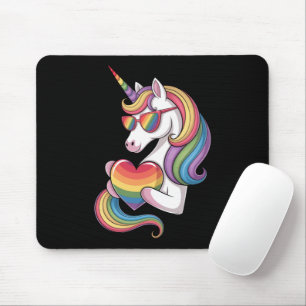 Gay Pride Unicorn Heart Rainbow Flag LGBT  Mouse Pad
