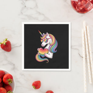 Gay Pride Unicorn Heart Rainbow Flag LGBT  Napkin