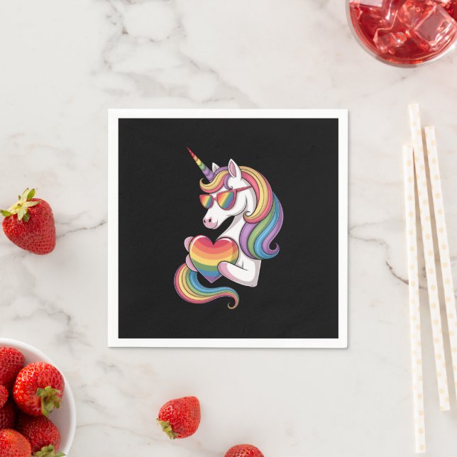 Gay Pride Unicorn Heart Rainbow Flag LGBT  Napkin (Insitu)