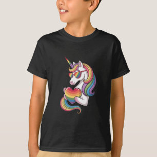 Gay Pride Unicorn Heart Rainbow Flag LGBT  T-Shirt