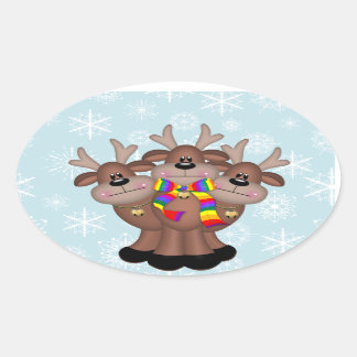 Gay Pride Whimsical Christmas Reindeer Oval Sticker