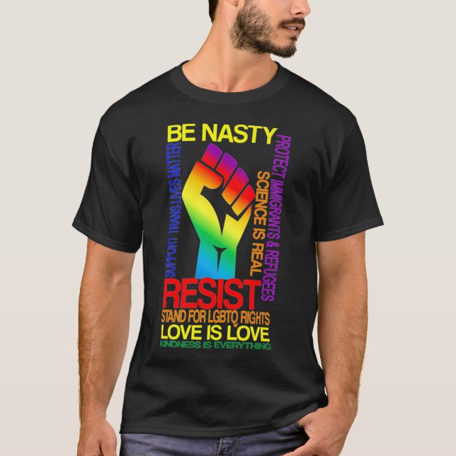 Gay PrideResist LGBTQ Gay Flag Pride Unity Support T-Shirt (Front)