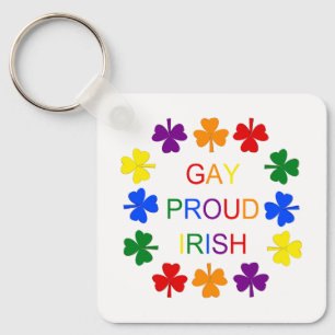Gay Proud Irish LGBT Rainbow Shamrocks Custom Keychain