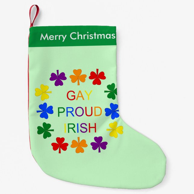 Gay Proud Irish LGBT Rainbow Shamrocks Custom Small Christmas Stocking (Front)