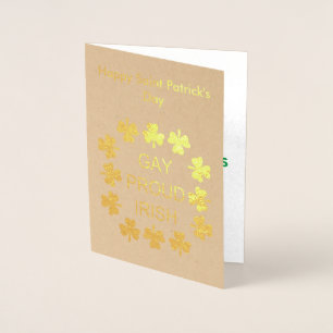 Gay Proud Irish LGBT Rainbow Shamrocks Foil Card