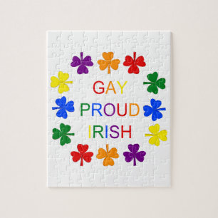 Gay Proud Irish LGBT Rainbow Shamrocks Jigsaw Puzzle
