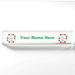 Gay Proud Irish LGBT Rainbow Shamrocks Nameplate