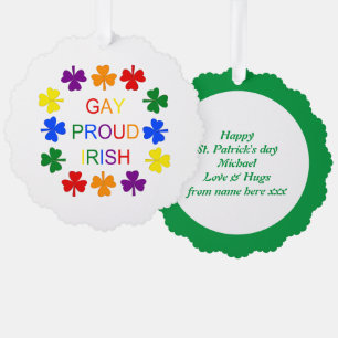 Gay Proud Irish LGBT Rainbow Shamrocks Ornament Card
