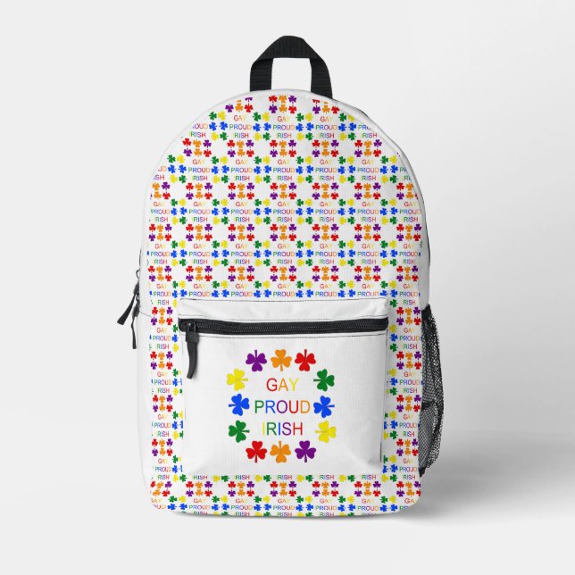 Gay Proud Irish LGBT Rainbow Shamrocks Printed Backpack (Front)