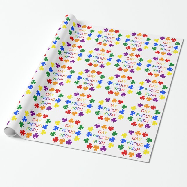 Gay Proud Irish LGBT Rainbow Shamrocks Wrapping Paper (Unrolled)