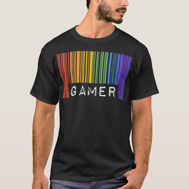 Gay Queer Barcode Pride Gamer Video Games Aestheti T-Shirt (Front)