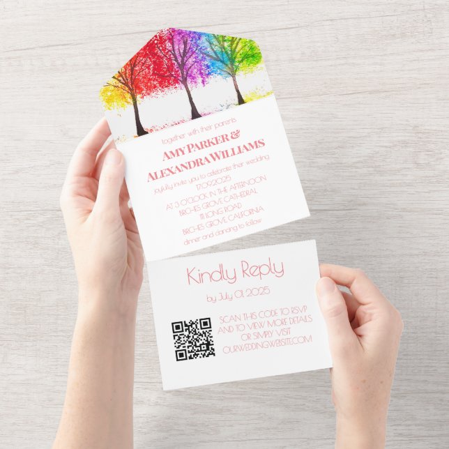 Gay Rainbow Colourful LGBT Pride RSVP QR Code  All In One Invitation (Tearaway)