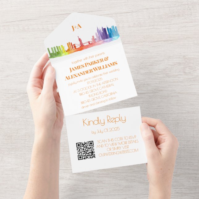 Gay Rainbow Colourful LGBT Pride RSVP QR Code  All In One Invitation (Tearaway)