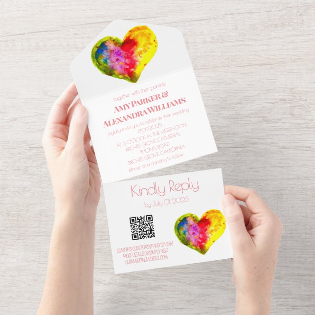 Gay Rainbow Colourful LGBT Pride RSVP QR Code  All In One Invitation (Tearaway)