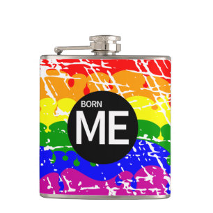 Gay Rainbow Flag Born This Way Hip Flask