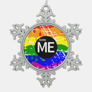Gay Rainbow Flag Born This Way Snowflake Pewter Christmas Ornament