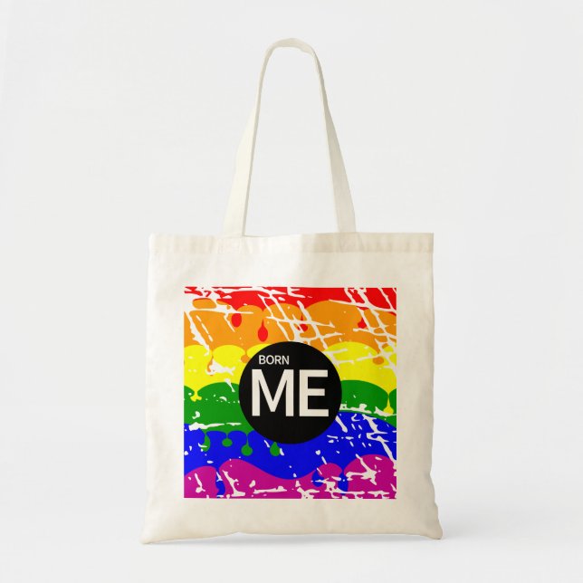 Gay Rainbow Flag Born This Way Tote Bag (Front)