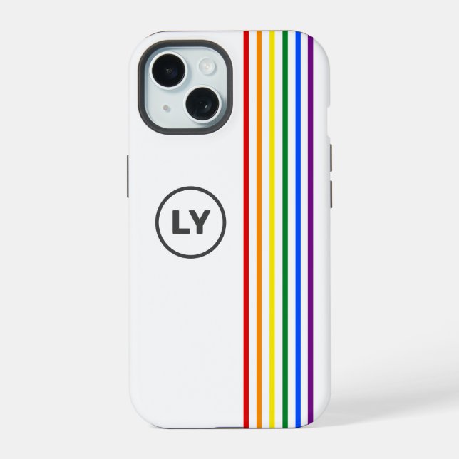 Gay Rainbow Flag Stripes Personalized Initials iPhone 15 Case (Back)