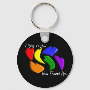 Gay Rainbow Hearts "I was lost, you found me" Keychain