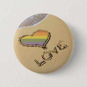 Gay Rainbow Love Heart In The Sand 2 Inch Round Button