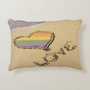 Gay Rainbow Love Heart In The Sand Accent Pillow