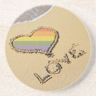 Gay Rainbow Love Heart In The Sand Coaster