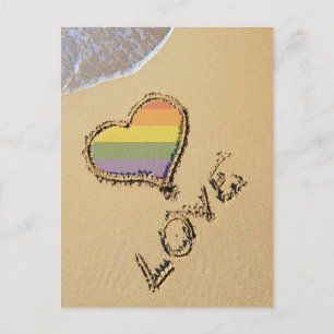 Gay Rainbow Love Heart In The Sand Postcard