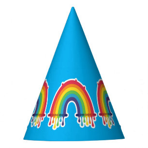 gay rainbow party hat blue background