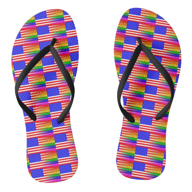 Gay Rainbow Wall American Flag Flip Flops (Footbed)