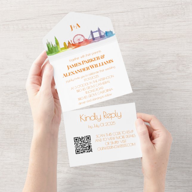 Gay Rainbow Wedding LGBT Pride RSVP QR Code  All In One Invitation (Tearaway)