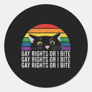 Gay Rights Or I Bite Lgbt Cat Ally Pride Month Men Classic Round Sticker