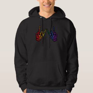 Gay Rocker Skeleton Hands Rainbow Pride Lgbt Rock  Hoodie