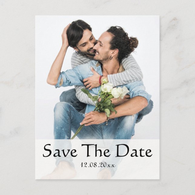Gay Same Gender Photo Wedding Save the Date Postcard (Front)