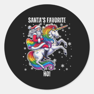 Gay Santa Riding Unicorn Favourite Ho Funny Lgbt C Classic Round Sticker