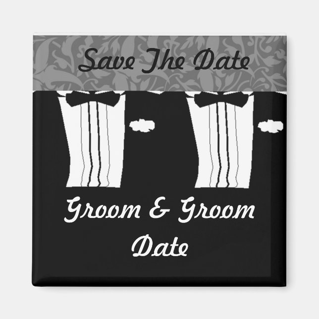 GAY Save the Date Black and White Wedding Magnets (Front)