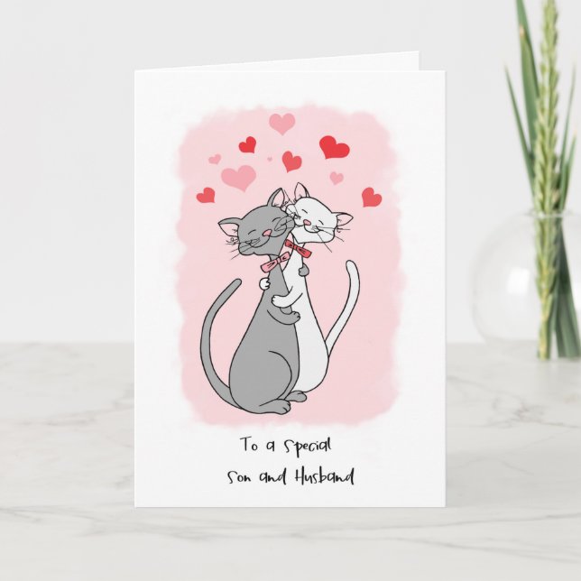 Gay Son & Husband Valentines Cute Cats Card (Front)