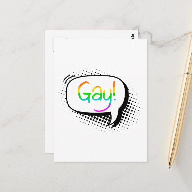 Gay Speech Bubble Postcard (Front/Back In Situ)