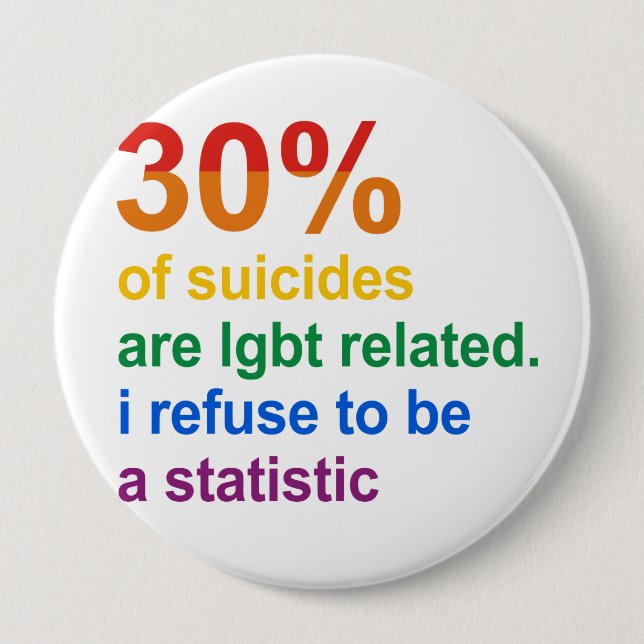 Gay Suicide - I refuse to be a statistic 4 Inch Round Button (Front)