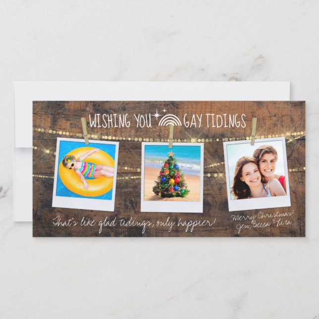 "Gay Tidings" LGBT 3-Photo Holiday Card (Front)