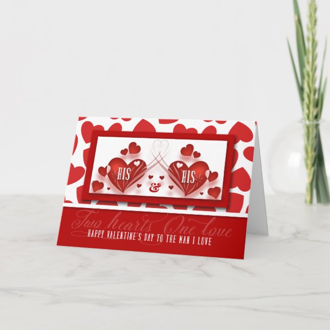 Gay Valentine for Life Partner with Two Red Hearts Holiday Card (Front)