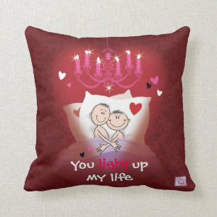 Gay Valentine, Pillow, Fun Couple in Bed Throw Pillow