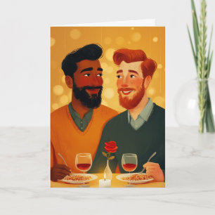 Gay Valentine's Day Card — Two Men, Roses & Candle