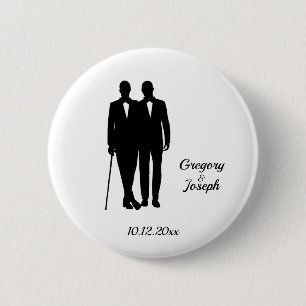 Gay Wedding Black and White 2 Inch Round Button